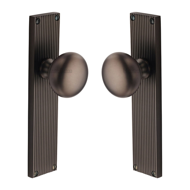 High quality image of the Heritage Brass Mortice Knob on Reeded Latch Plate Victoria Design Matt Bronze Finish
 | Sku. v9210-mb | Discounted prices available from Trade Door Handles