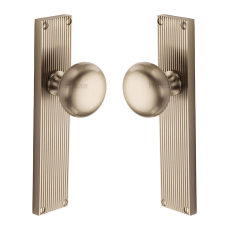 High quality image of the Heritage Brass Mortice Knob on Reeded Latch Plate Victoria Design Satin Nickel Finish
 | Sku. v9210-sn | Discounted prices available from Trade Door Handles