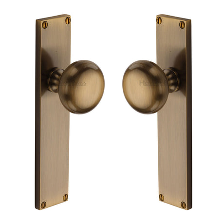 High quality image of the Heritage Brass Mortice Knob on Latch Plate Victoria Design Antique Brass Finish
 | Sku. v9410-at | Discounted prices available from Trade Door Handles