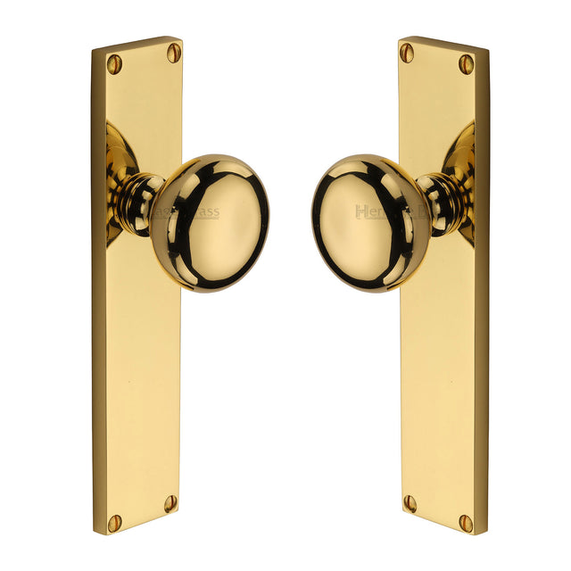 High quality image of the Heritage Brass Mortice Knob on Latch Plate Victoria Design Polished Brass Finish
 | Sku. v9410-pb | Discounted prices available from Trade Door Handles