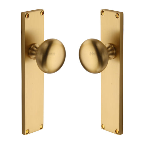 High quality image of the Heritage Brass Mortice Knob on Latch Plate Victoria Design Satin Brass Finish
 | Sku. v9410-sb | Discounted prices available from Trade Door Handles
