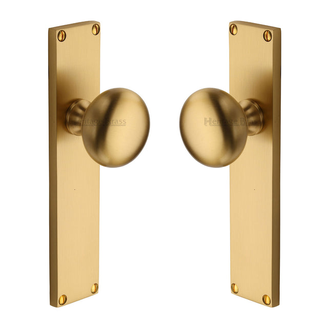 High quality image of the Heritage Brass Mortice Knob on Latch Plate Victoria Design Satin Brass Finish
 | Sku. v9410-sb | Discounted prices available from Trade Door Handles