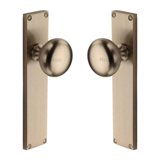 High quality image of the Heritage Brass Mortice Knob on Latch Plate Victoria Design Satin Nickel Finish
 | Sku. v9410-sn | Discounted prices available from Trade Door Handles
