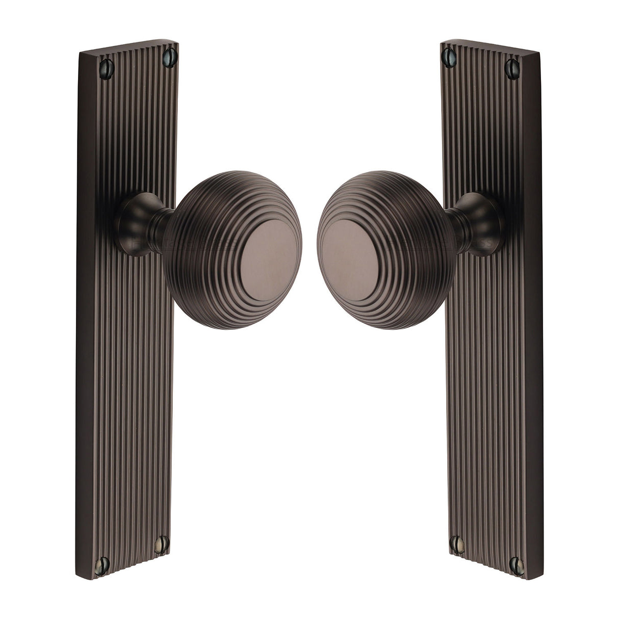 High quality image of the Heritage Brass Mortice Knob on Reeded Latch Plate Beehive Design Matt Bronze Finish
 | Sku. v9510-mb | Discounted prices available from Trade Door Handles