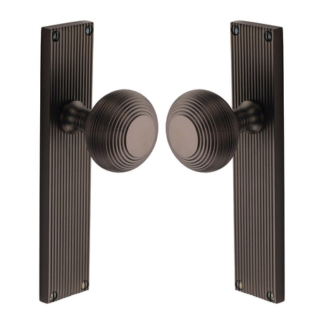 High quality image of the Heritage Brass Mortice Knob on Reeded Latch Plate Beehive Design Matt Bronze Finish
 | Sku. v9510-mb | Discounted prices available from Trade Door Handles