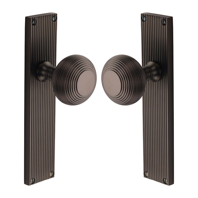 High quality image of the Heritage Brass Mortice Knob on Reeded Latch Plate Beehive Design Matt Bronze Finish
 | Sku. v9510-mb | Discounted prices available from Trade Door Handles