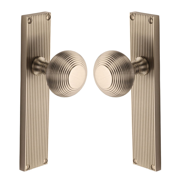 High quality image of the Heritage Brass Mortice Knob on Reeded Latch Plate Beehive Design Satin Nickel Finish
 | Sku. v9510-sn | Discounted prices available from Trade Door Handles