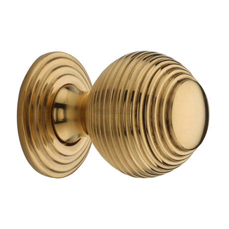 High quality image of Heritage Brass Cabinet Knob Reeded Design 32mm Unlacquered Brass finish | Sku. V973 38-ULB | available from Trade Door Handles.