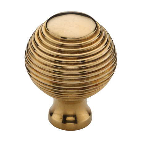 High quality image of Heritage Brass Cabinet Knob Reeded Design 32mm Unlacquered Brass finish | Sku. V974 38-ULB | available from Trade Door Handles.