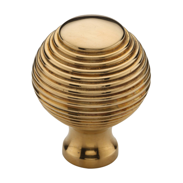 High quality image of Heritage Brass Cabinet Knob Reeded Design 32mm Unlacquered Brass finish | Sku. V974 38-ULB | available from Trade Door Handles.