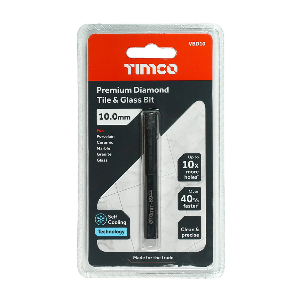 This is an image of Timco - Premium Diamond Tile & Glass Bit 10.0mm (1 Each Blister Pack) VBD10