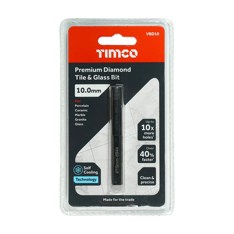 This is an image of Timco - Premium Diamond Tile & Glass Bit 10.0mm (1 Each Blister Pack) VBD10