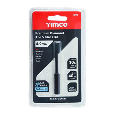 This is an image of Timco - Premium Diamond Tile & Glass Bit 5.0mm (1 Each Blister Pack) VBD5