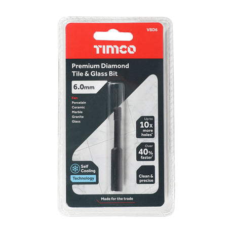 This is an image of Timco - Premium Diamond Tile & Glass Bit 6.0mm (1 Each Blister Pack) VBD6