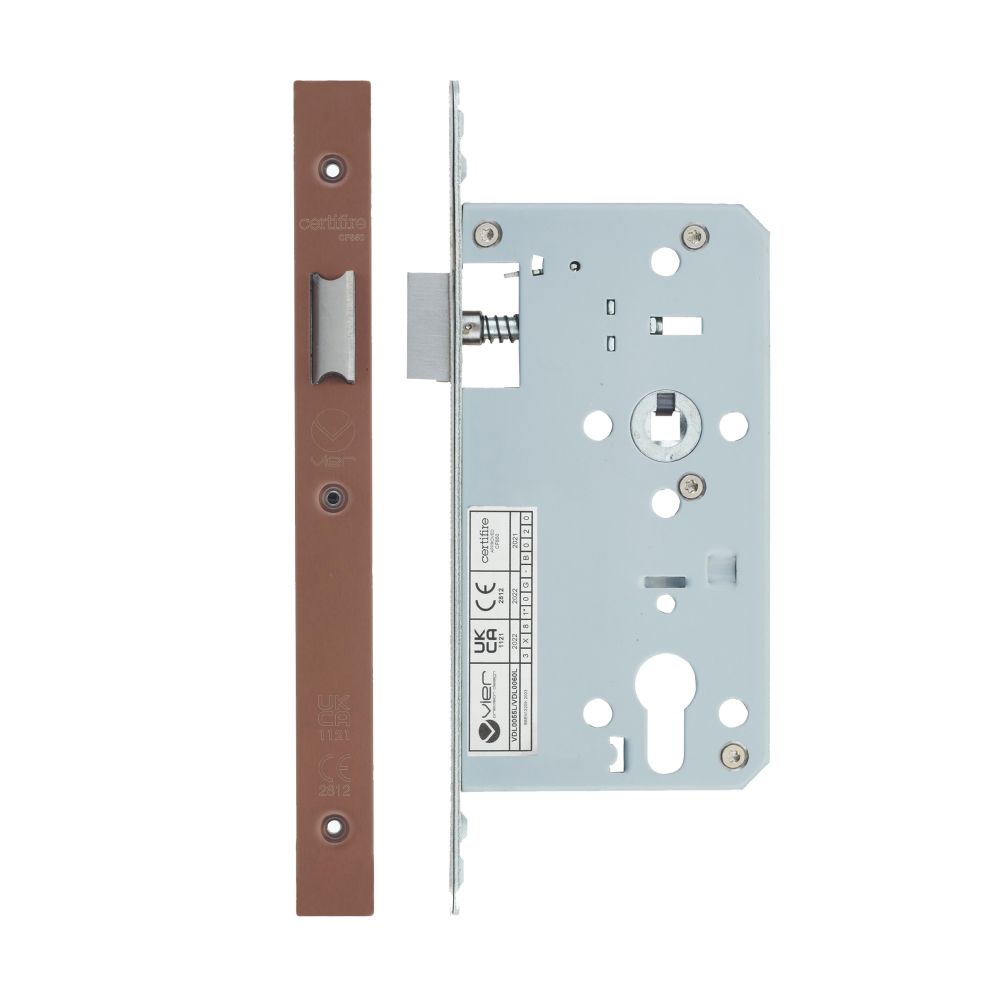 High quality image of the Vier - Din Latch - Backset 60mm - 2 Pc Forend Square - PVD Satin Bronze | Sku. vdl0060-l-pvdbz | available to order from Trade Door Handles.