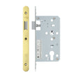 High quality image of the Vier - Din Latch - Backset 60mm - 2 Pc Forend - Radius - PVDG - Polished Brass Effect | Sku. vdl0060-l-r-pvdg | available to order from Trade Door Handles.