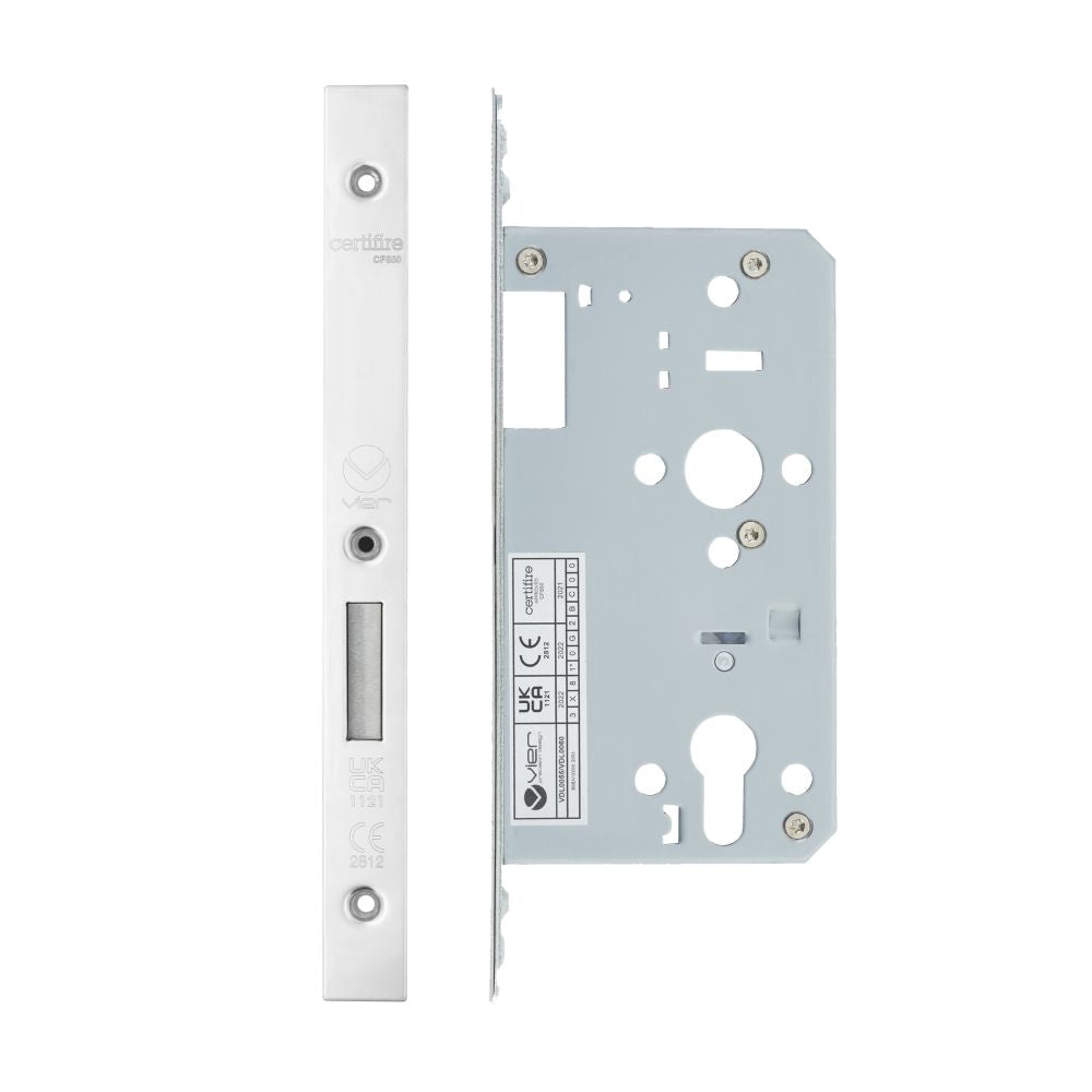 High quality image of the Vier - Din Euro Deadlock- Backset 60mm - 2 Pc Forend - Square - Polished Stainless Steel | Sku. vdl0060-pss | available to order from Trade Door Handles.