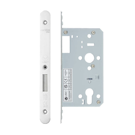 High quality image of the Vier - Din Euro Deadlock- Backset 60mm - 2 Pc Forend - Radius - Polished Stainless Steel | Sku. vdl0060-r-pss | available to order from Trade Door Handles.