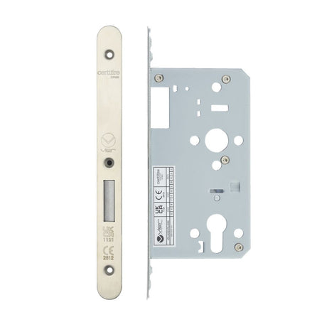 High quality image of the Vier - Din Euro Deadlock- Backset 60mm - 2 Pc Forend - Radius - Stain Stainless Steel | Sku. vdl0060-r-sss | available to order from Trade Door Handles.