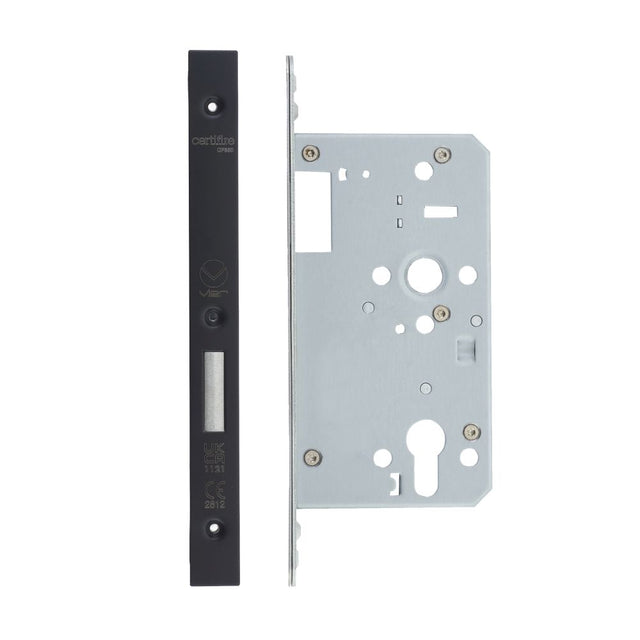 High quality image of the Vier - Din Euro Deadlock- Backset 60mm - 2 Pc Forend - Square - PVDBLK - Single Throw - Black | Sku. vdl0060-st-pvdblk | available to order from Trade Door Handles.