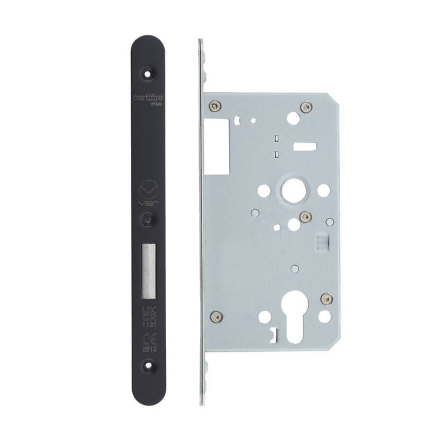 High quality image of the Vier - Din Euro Deadlock- Backset 60mm - 2 Pc Forend - Radius - PVDBLK - Single Throw - Black | Sku. vdl0060-st-r-pvdblk | available to order from Trade Door Handles.