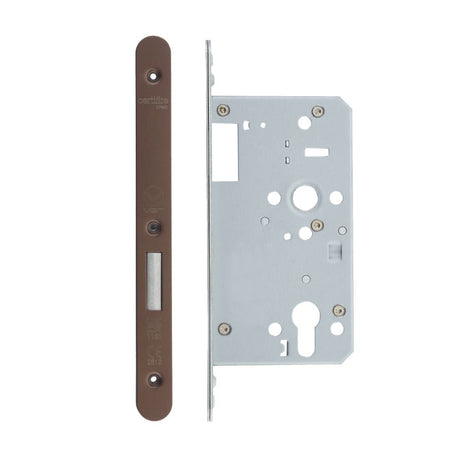 High quality image of the Vier - Din Euro Deadlock- Backset 60mm - 2 Pc Forend - Radius- Single Throw - PVD Satin Bronze | Sku. vdl0060-st-r-pvdbz | available to order from Trade Door Handles.