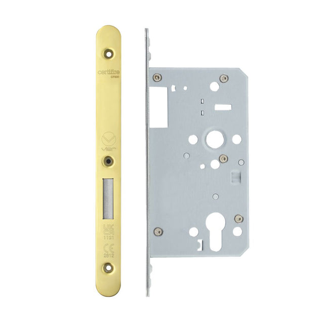 High quality image of the Vier - Din Euro Deadlock- Backset 60mm - 2 Pc Forend - Radius - PVDG - Single Throw | Sku. vdl0060-st-r-pvdg | available to order from Trade Door Handles.