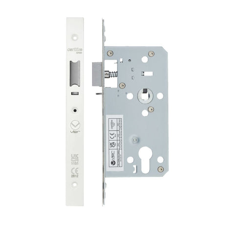 High quality image of the Vier - Din Nightlatch - Backset 55mm - 2 Pc Forend - Square - PCW - Powder Coated White | Sku. vdl7255-nl-pcw | available to order from Trade Door Handles.