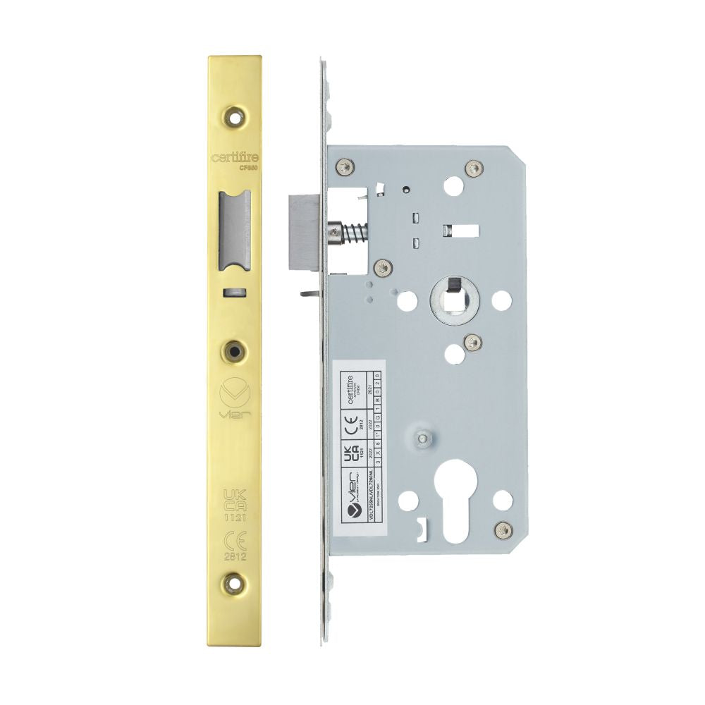 High quality image of the Vier - Din Nightlatch - Backset 55mm - 2 Pc Forend - Square - PVDG- Polished Brass Effect | Sku. vdl7255-nl-pvdg | available to order from Trade Door Handles.