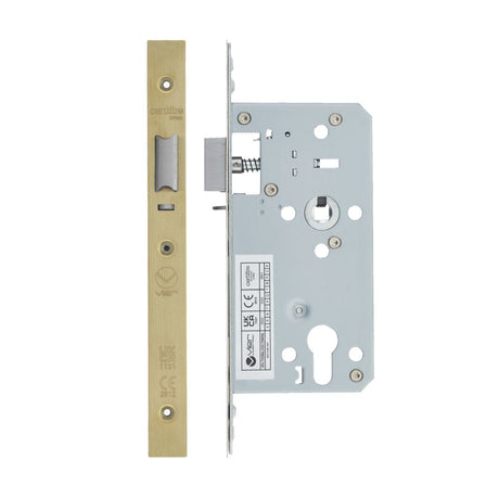 High quality image of the Vier - Din Nightlatch - Backset 55mm - 2 Pc Forend - Square - PVD Satin Brass | Sku. vdl7255-nl-pvdsb | available to order from Trade Door Handles.