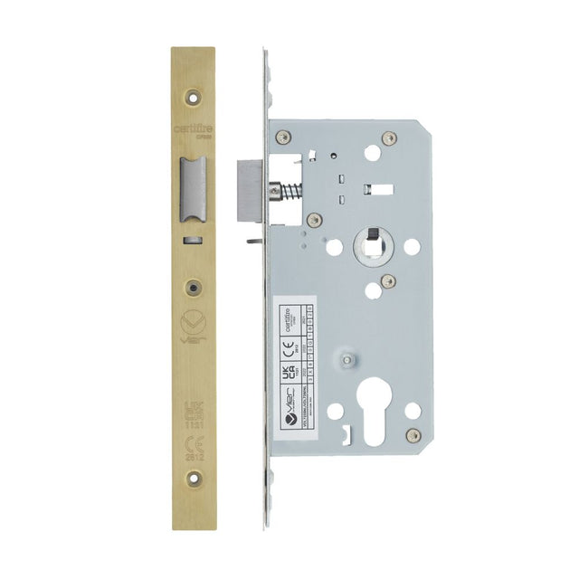 High quality image of the Vier - Din Nightlatch - Backset 55mm - 2 Pc Forend - Square - PVD Satin Brass | Sku. vdl7255-nl-pvdsb | available to order from Trade Door Handles.