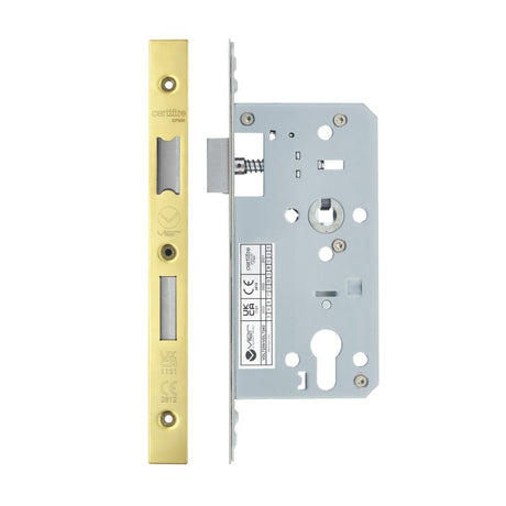 High quality image of the Vier - Din Euro Sashlock- Backset 55mm - 2 Pc Forend - Square - PVDG- Polished Brass Effect | Sku. vdl7255-pvdg | available to order from Trade Door Handles.