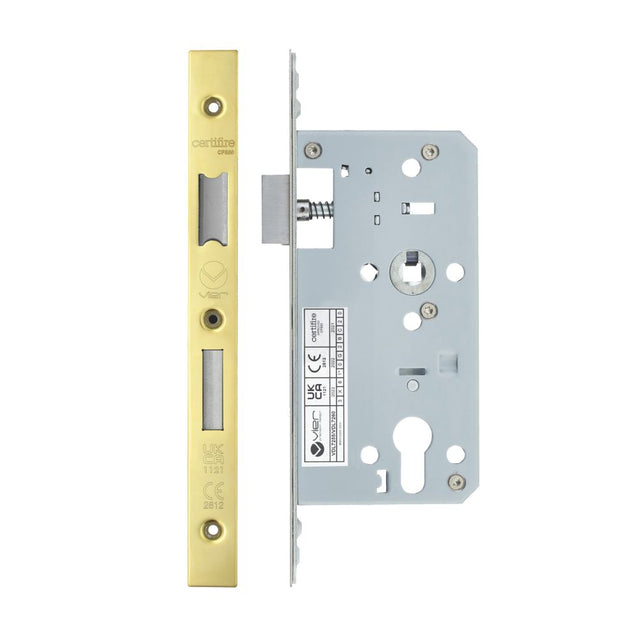 High quality image of the Vier - Din Euro Sashlock- Backset 55mm - 2 Pc Forend - Square - PVDG- Polished Brass Effect | Sku. vdl7255-pvdg | available to order from Trade Door Handles.