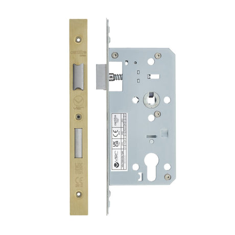 High quality image of the Vier - Din Euro Sashlock- Backset 55mm - 2 Pc Forend - Square - PVDSB - Satin Brass Effect | Sku. vdl7255-pvdsb | available to order from Trade Door Handles.