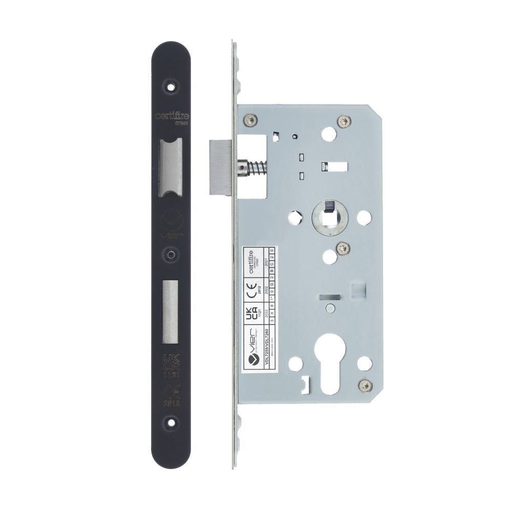 High quality image of the Vier - Din Euro Sashlock- Backset 55mm - 2 Pc Forend - Radius - PCB - Powder Coated Black | Sku. vdl7255-r-pcb | available to order from Trade Door Handles.