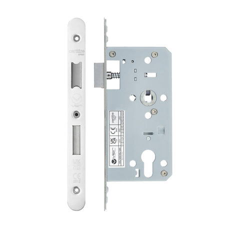High quality image of the Vier - Din Euro Sashlock- Backset 55mm - 2 Pc Forend - Radius - Polished Stainless Steel | Sku. vdl7255-r-pss | available to order from Trade Door Handles.