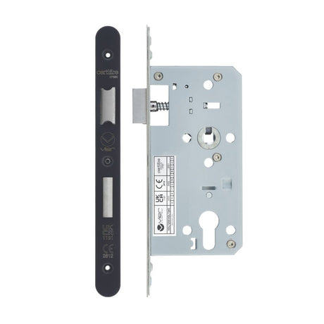 High quality image of the Vier - Din Euro Sashlock- Backset 55mm - 2 Pc Forend - Radius - PVDBLK - PVD Black | Sku. vdl7255-r-pvdblk | available to order from Trade Door Handles.