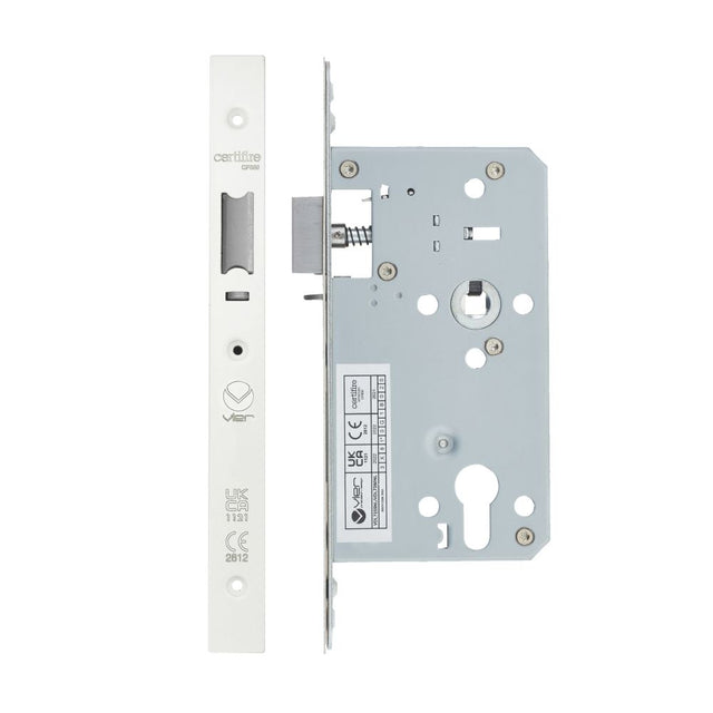 High quality image of the Vier - Din Nightlatch - Backset 60mm - 2 Pc Forend - Square - PCW - Powder Coated White | Sku. vdl7260-nl-pcw | available to order from Trade Door Handles.