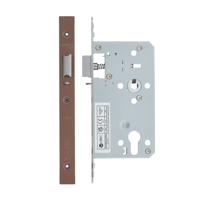High quality image of the Vier - Din Nightlatch - Backset 60mm - 2 Pc Forend Square - PVD Satin Bronze | Sku. vdl7260-nl-pvdbz | available to order from Trade Door Handles.