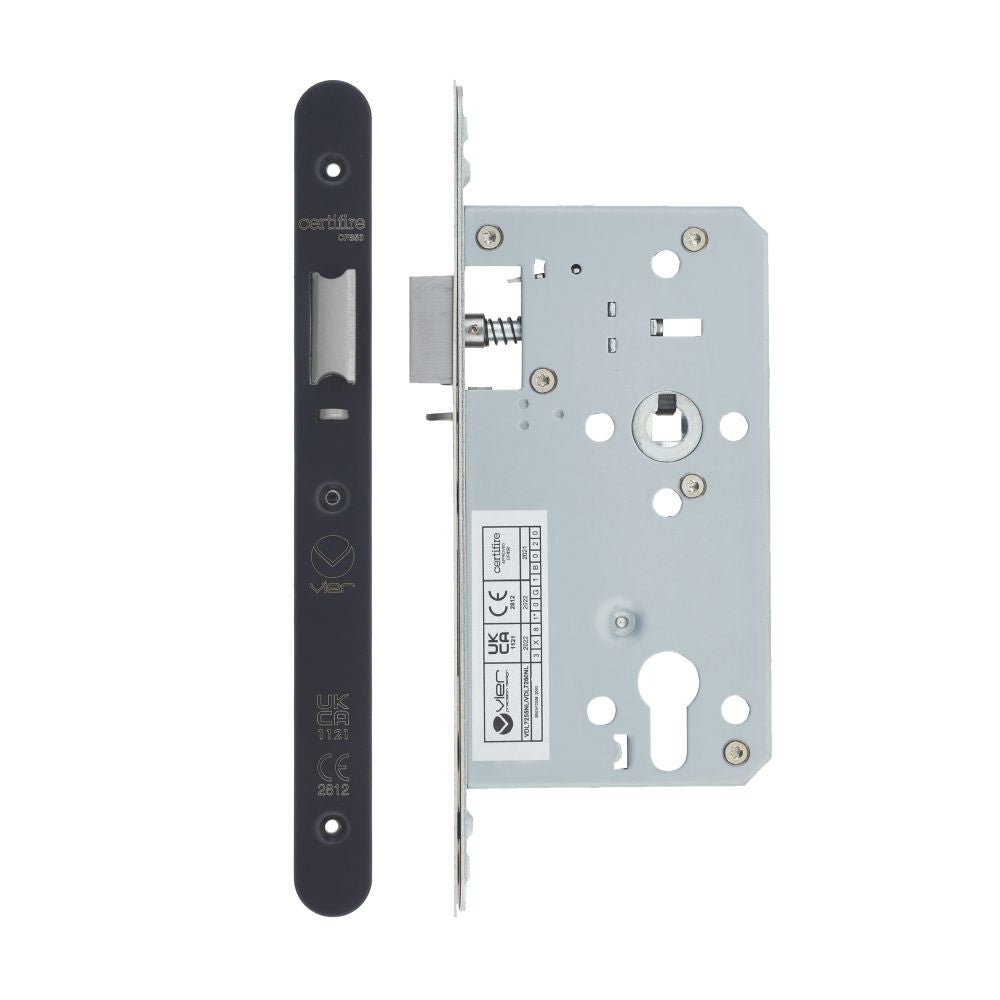 High quality image of the Vier - Din Nightlatch - Backset 60mm - 2 Pc Forend - Radius - PVDBLK - PVD Black | Sku. vdl7260-nl-r-pvdblk | available to order from Trade Door Handles.