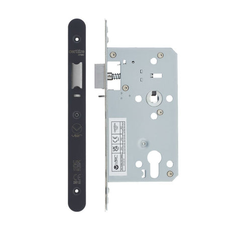 High quality image of the Vier - Din Nightlatch - Backset 60mm - 2 Pc Forend - Radius - PVDBLK - PVD Black | Sku. vdl7260-nl-r-pvdblk | available to order from Trade Door Handles.