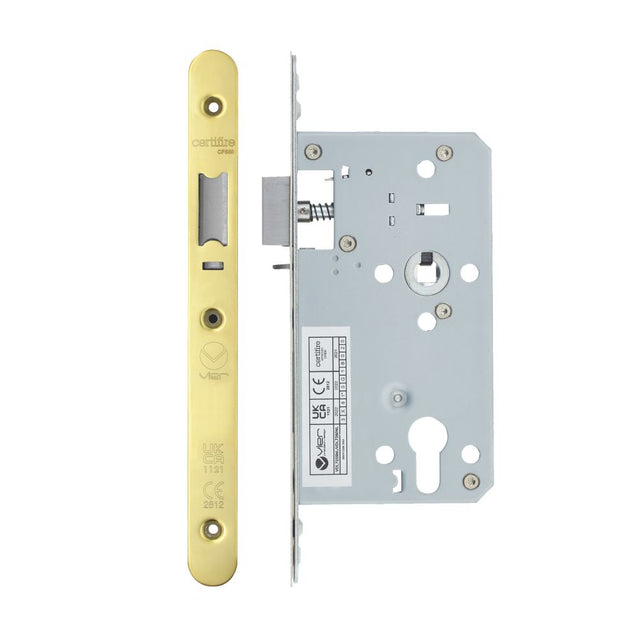 High quality image of the Vier - Din Nightlatch - Backset 60mm - 2 Pc Forend - Radius - PVDG - Polished Brass Effect | Sku. vdl7260-nl-r-pvdg | available to order from Trade Door Handles.