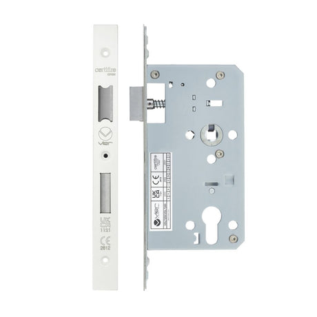 High quality image of the Vier - Din Euro Sashlock- Backset 60mm - 2 Pc Forend - Square - PCW - Powder Coated White | Sku. vdl7260-pcw | available to order from Trade Door Handles.