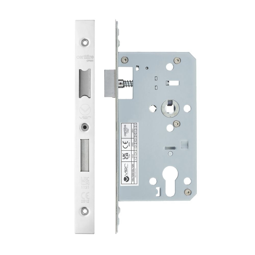 High quality image of the Vier - Din Euro Sashlock- Backset 60mm - 2 Pc Forend - Square - Polished Stainless Steel | Sku. vdl7260-pss | available to order from Trade Door Handles.