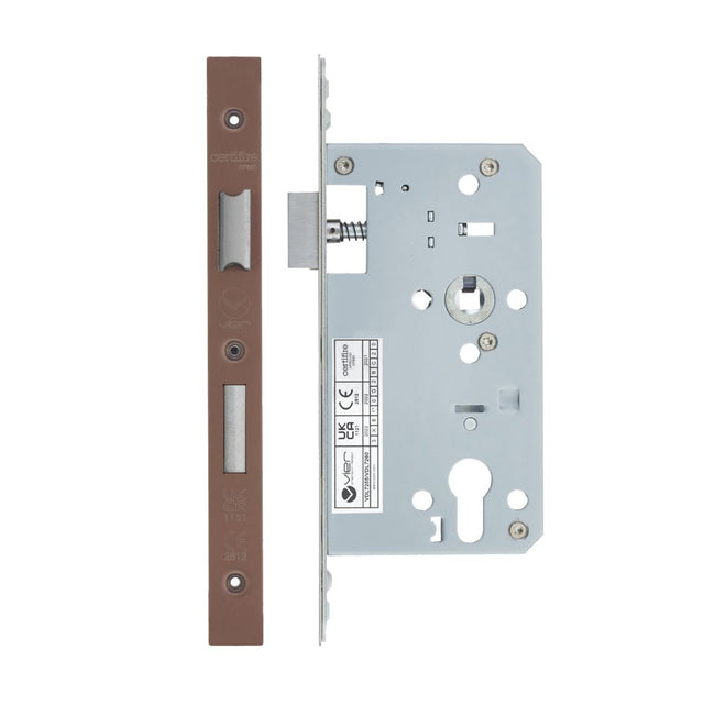 High quality image of the Vier - Din Euro Sashlock- Backset 60mm - 2 Pc Forend Square - PVD Satin Bronze | Sku. vdl7260-pvdbz | available to order from Trade Door Handles.