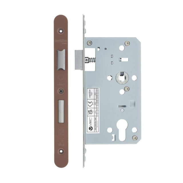 High quality image of the Vier - Din Euro Sashlock- Backset 60mm - 2 Pc Forend - Radius - PVD Satin Bronze | Sku. vdl7260-r-pvdbz | available to order from Trade Door Handles.