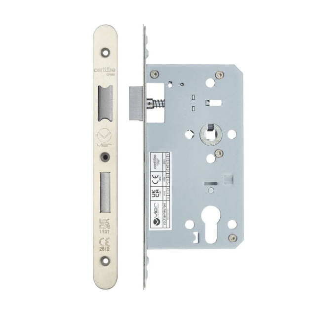 High quality image of the Vier - Din Euro Sashlock- Backset 60mm - 2 Pc Forend - Radius - Stain Stainless Steel | Sku. vdl7260-r-sss | available to order from Trade Door Handles.