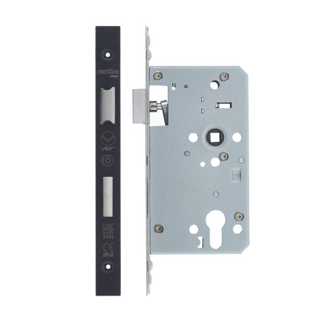 High quality image of the Vier - Din Euro Sashlock- Backset 60mm - 2 Pc Forend - Square - PCB - Single Throw - Black | Sku. vdl7260-st-pcb | available to order from Trade Door Handles.