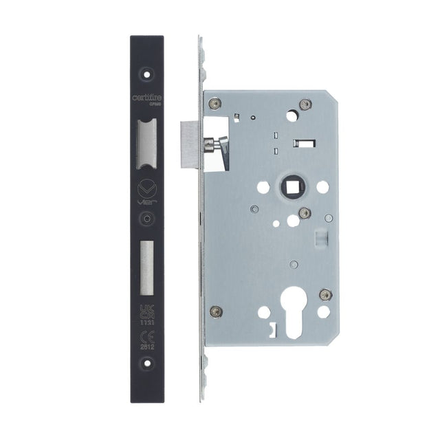 High quality image of the Vier - Din Euro Sashlock- Backset 60mm - 2 Pc Forend - Square - PCB - Single Throw - Black | Sku. vdl7260-st-pcb | available to order from Trade Door Handles.
