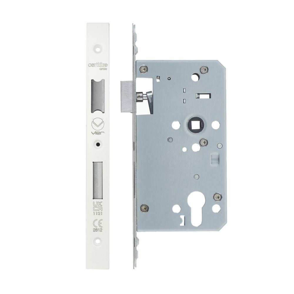 High quality image of the Vier - Din Euro Sashlock- Backset 60mm - 2 Pc Forend - Square - PCW - Single Throw | Sku. vdl7260-st-pcw | available to order from Trade Door Handles.